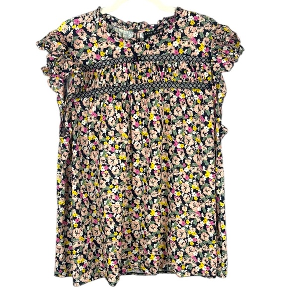Lane Bryant Woven & Knit Ruffle Floral Multicoloured Cap Sleeve Top Size 20 - Picture 2 of 11